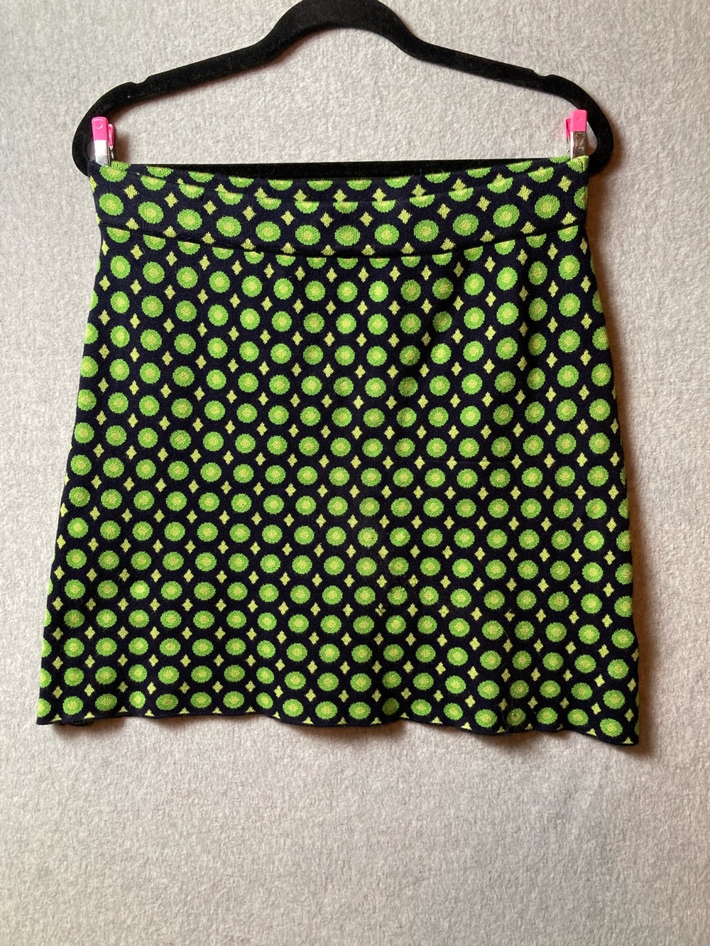 Women’s Navy and Lime Green Patterned A-Line Skirt